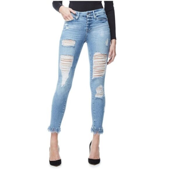 Good American Denim - GOOD AMERICAN Good Legs Fringe Hem Skinny Jeans